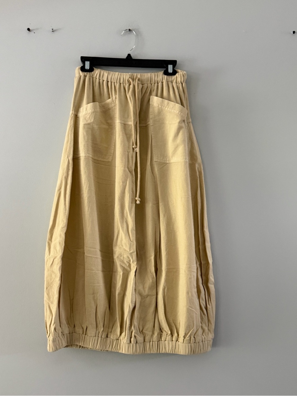 Miou Muse Boho Elastic-Waist Maxi Skirt with Drawstring Pockets - beige